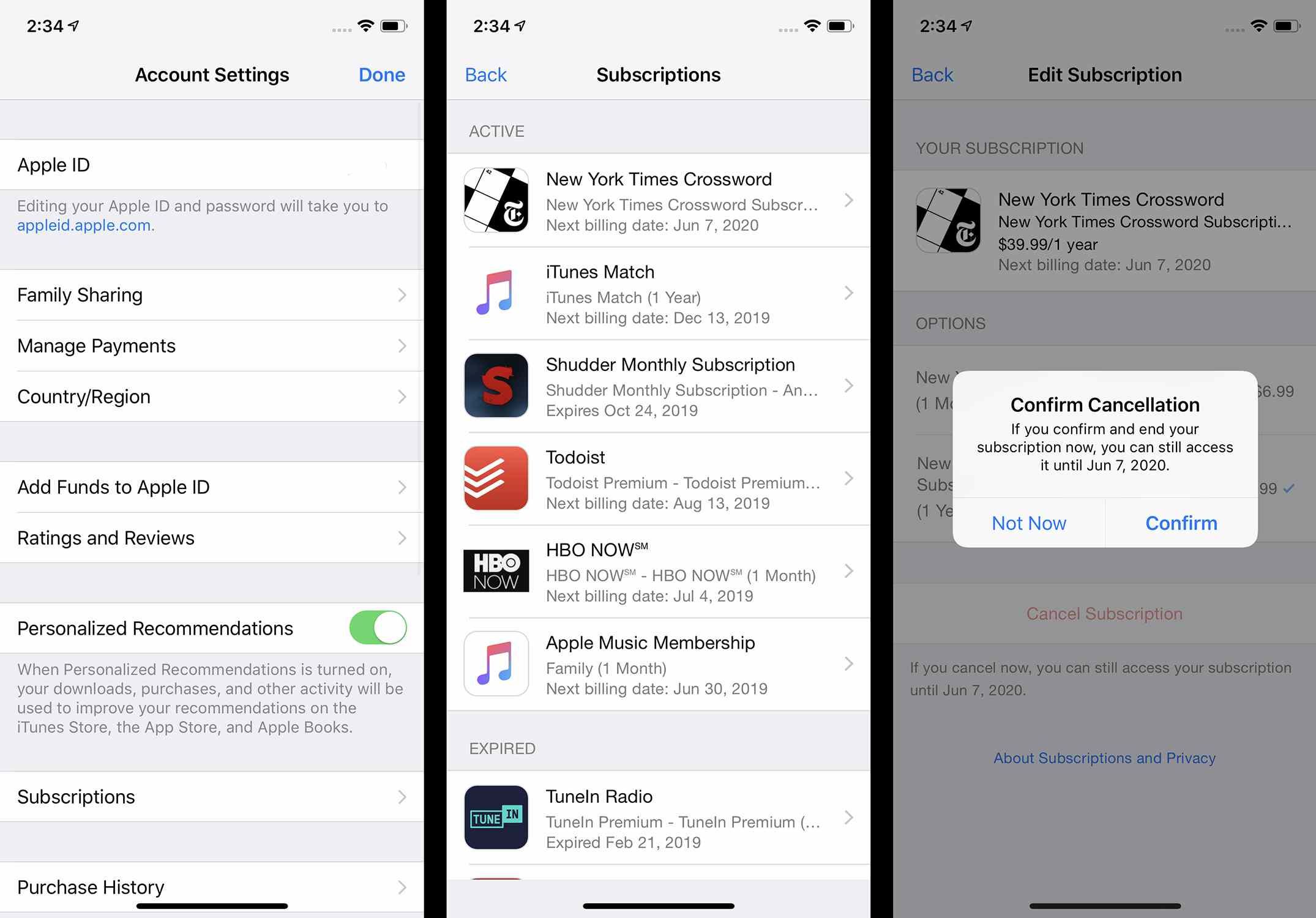 Скриншоты отмены подписки iTunes на iPhone