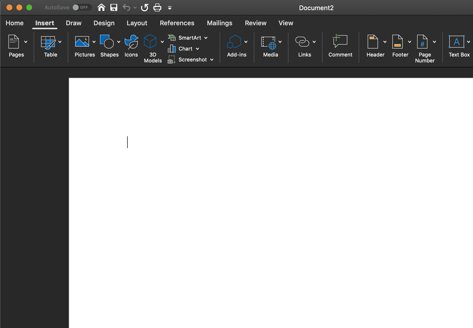 снимок экрана вставки ленты в Word для macOS