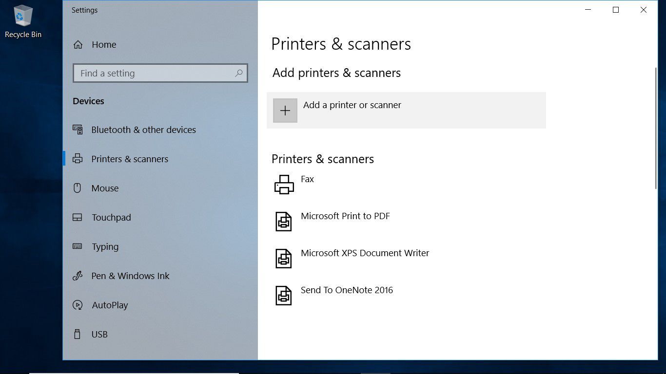 Снимок экрана, показывающий настройки принтеров и сканеров для добавления принтера на ноутбук с Windows 10