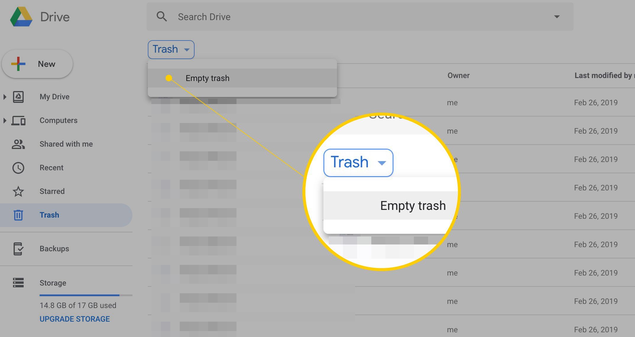 Пустой мусор в Google Диске