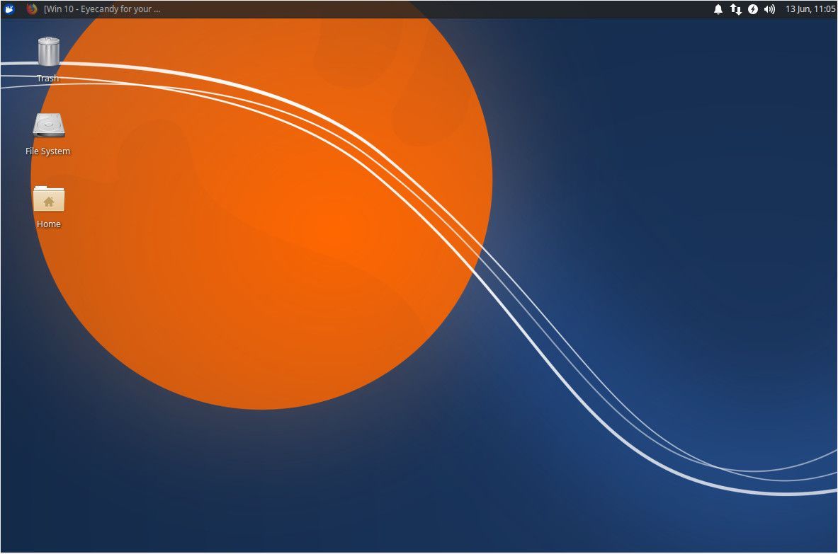 Снимок экрана рабочего стола Xfce по умолчанию.