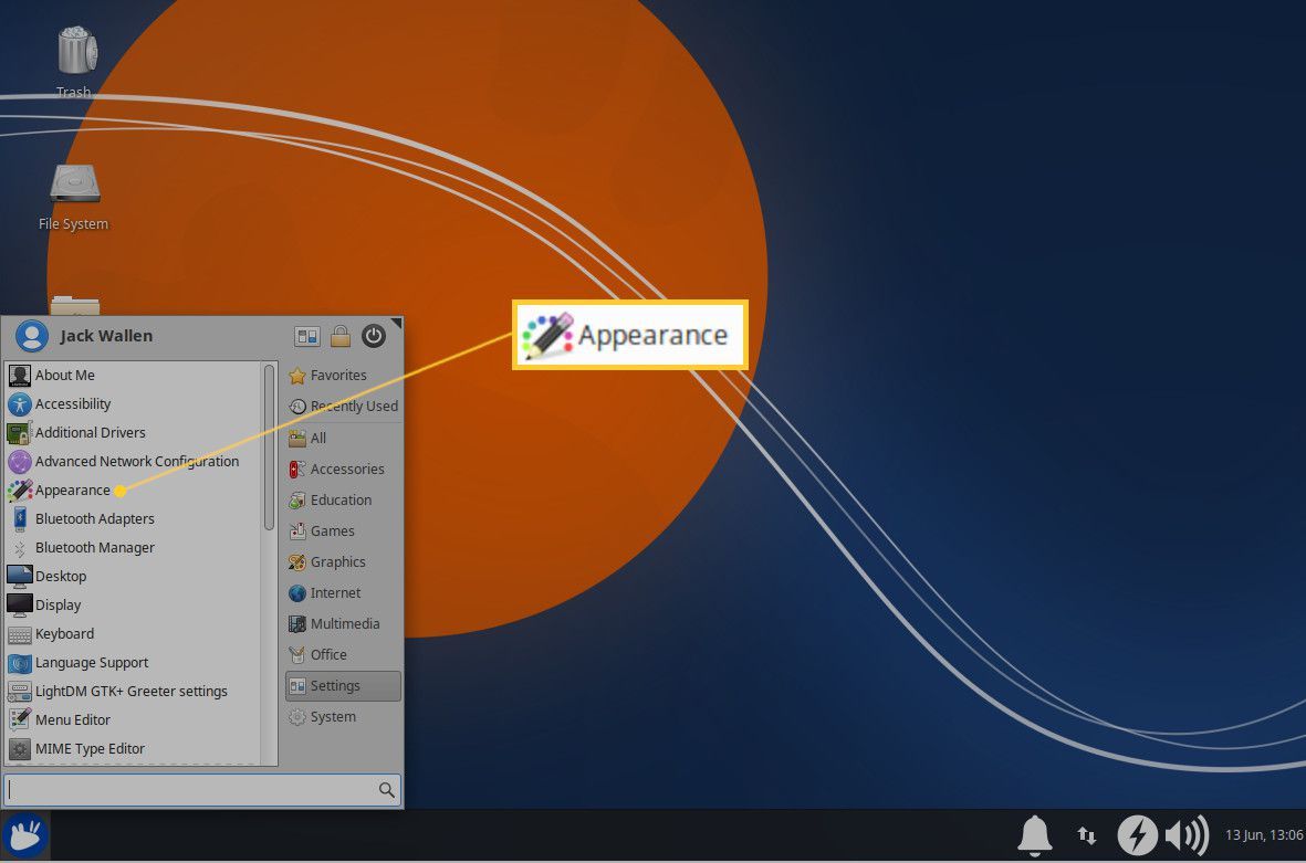 Снимок экрана пункта меню Xfce Appearance.