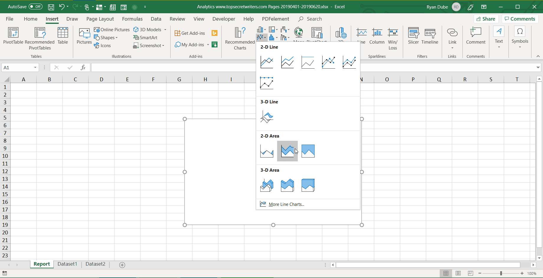 Снимок экрана выбора диаграммы в Excel
