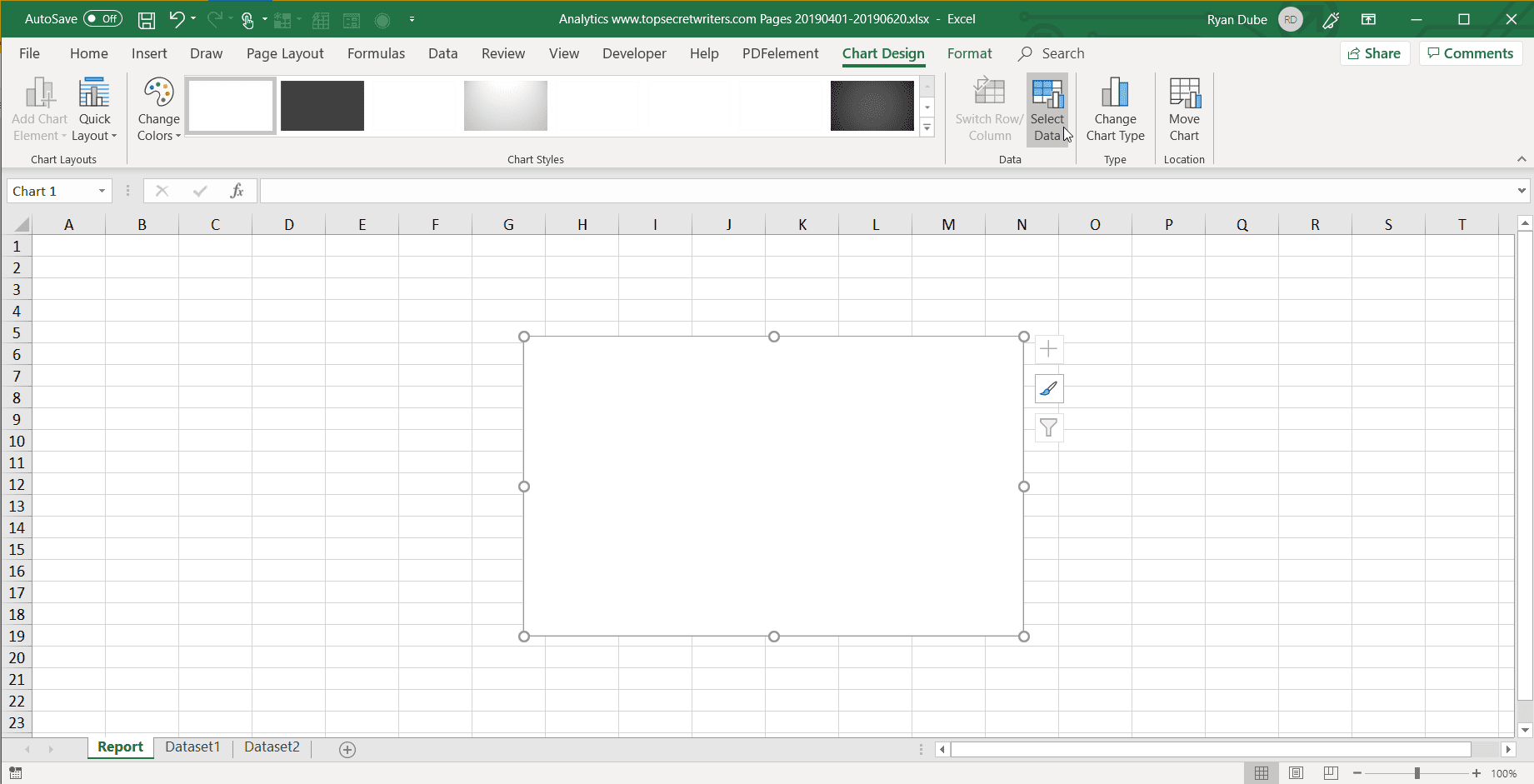 Скриншот выбранных данных в Excel