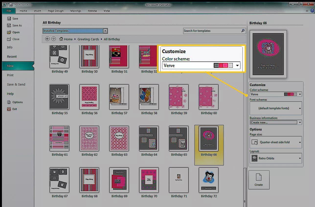 Инструмент цветовой схемы в Microsoft Publisher