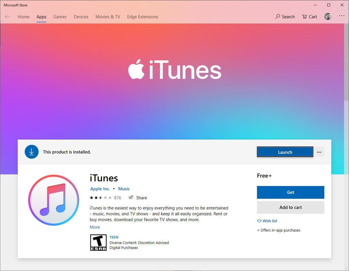 Снимок экрана кнопки запуска в окне загрузки iTunes