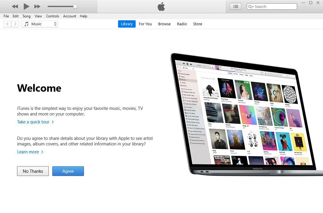 Снимок экрана экрана приветствия iTunes