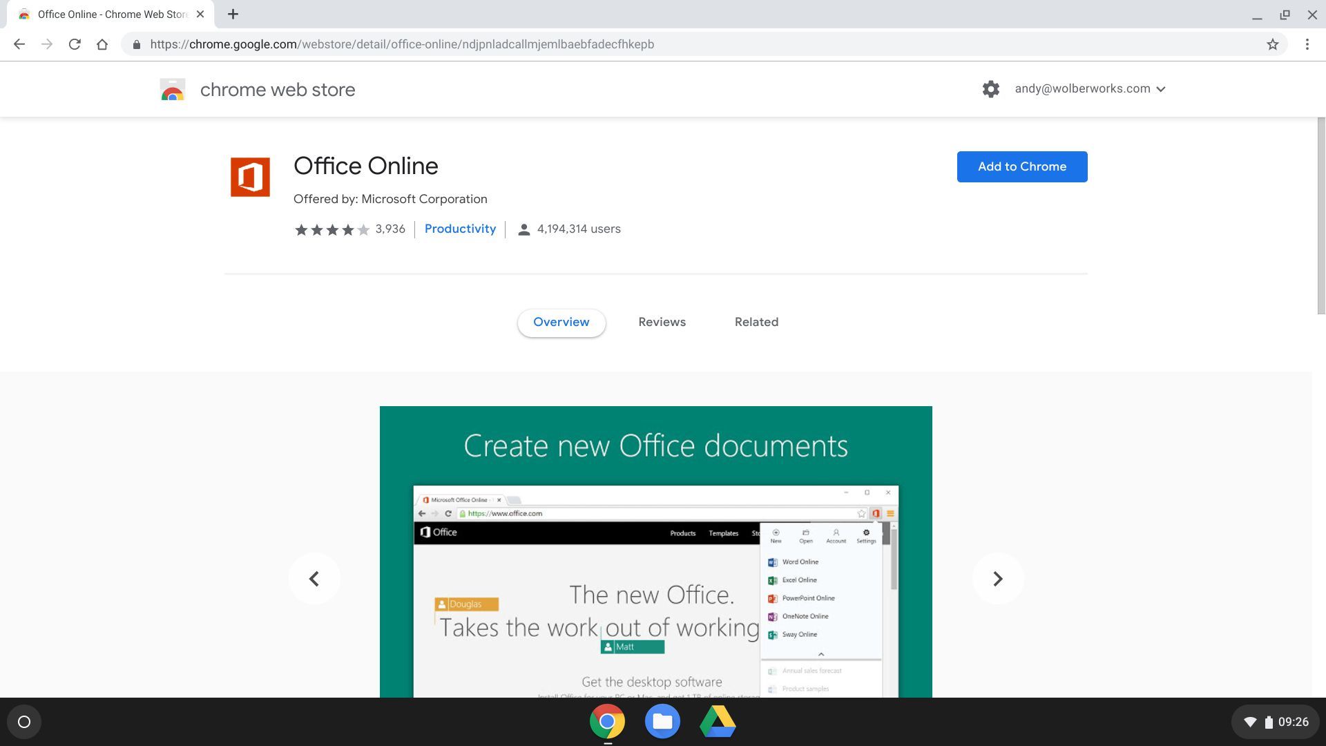 Интернет-магазин Chrome с приложением Office Online и