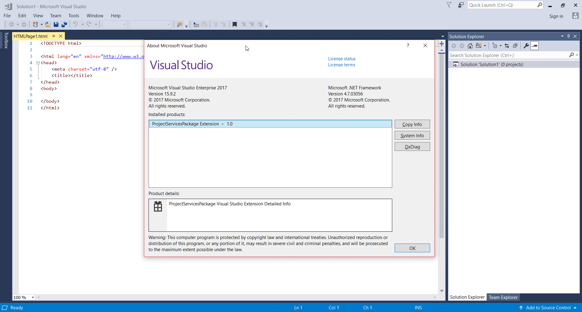 Снимок экрана Microsoft Visual Studio.