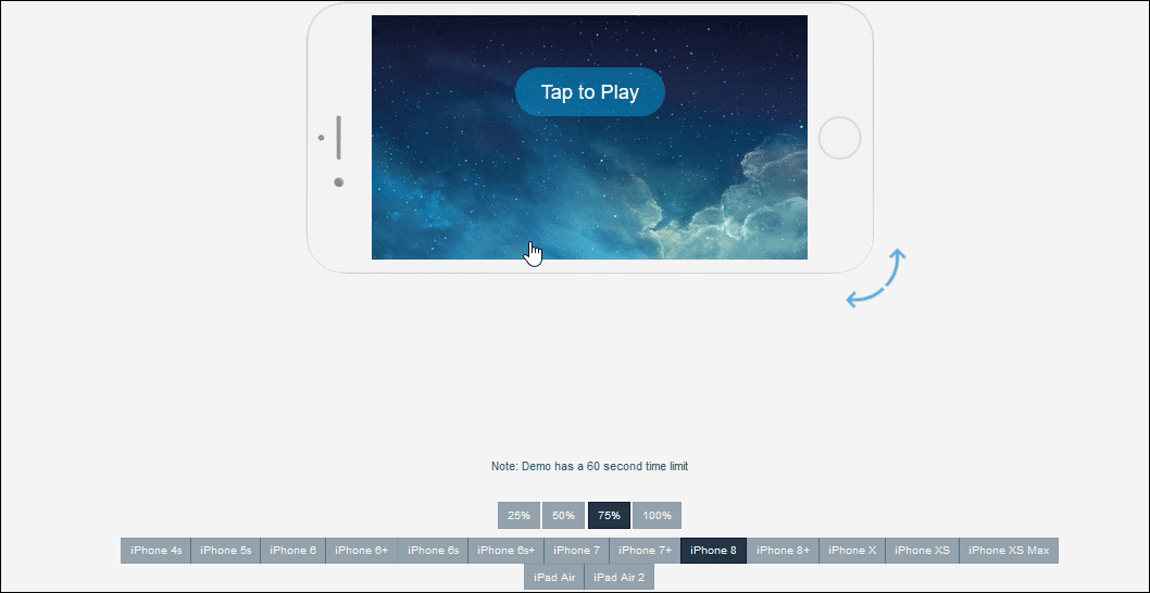 Скриншот симулятора iOS Appetize.io.