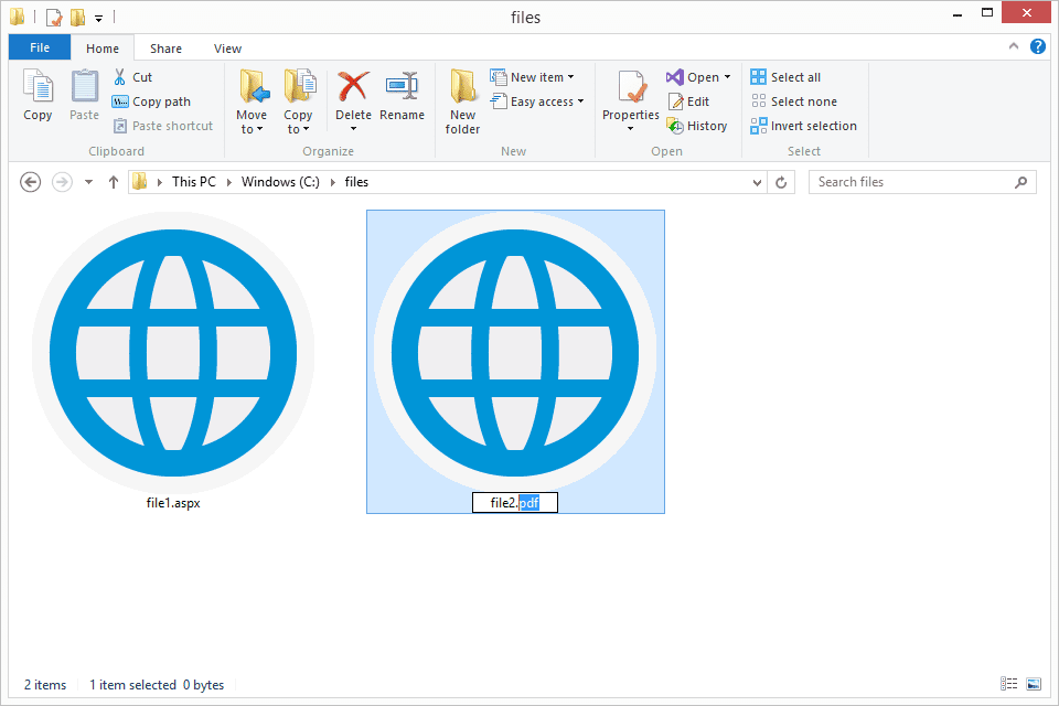 Снимок экрана, показывающий, как изменить расширение файла ASPX на PDF