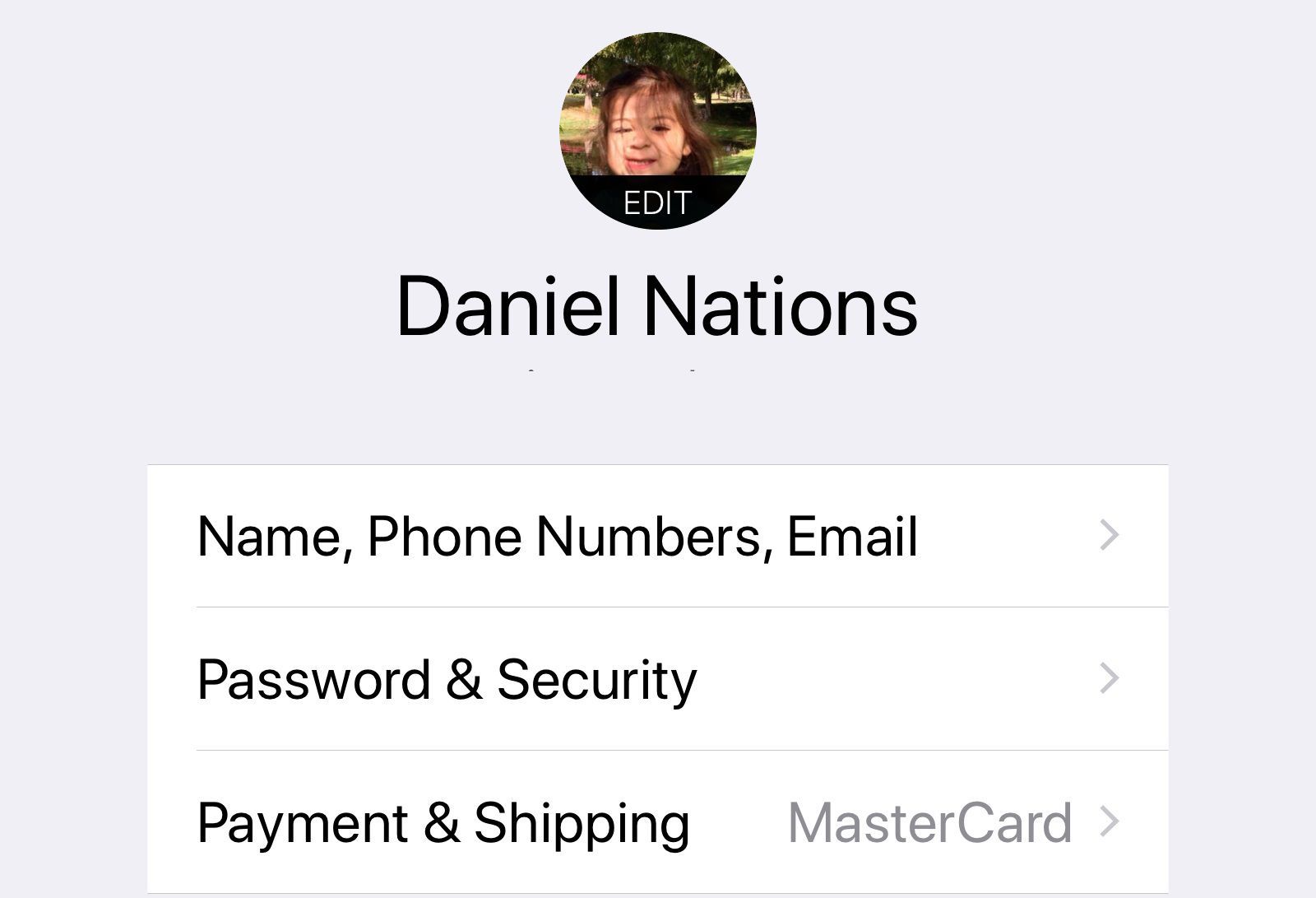 Скриншот экрана Apple ID
