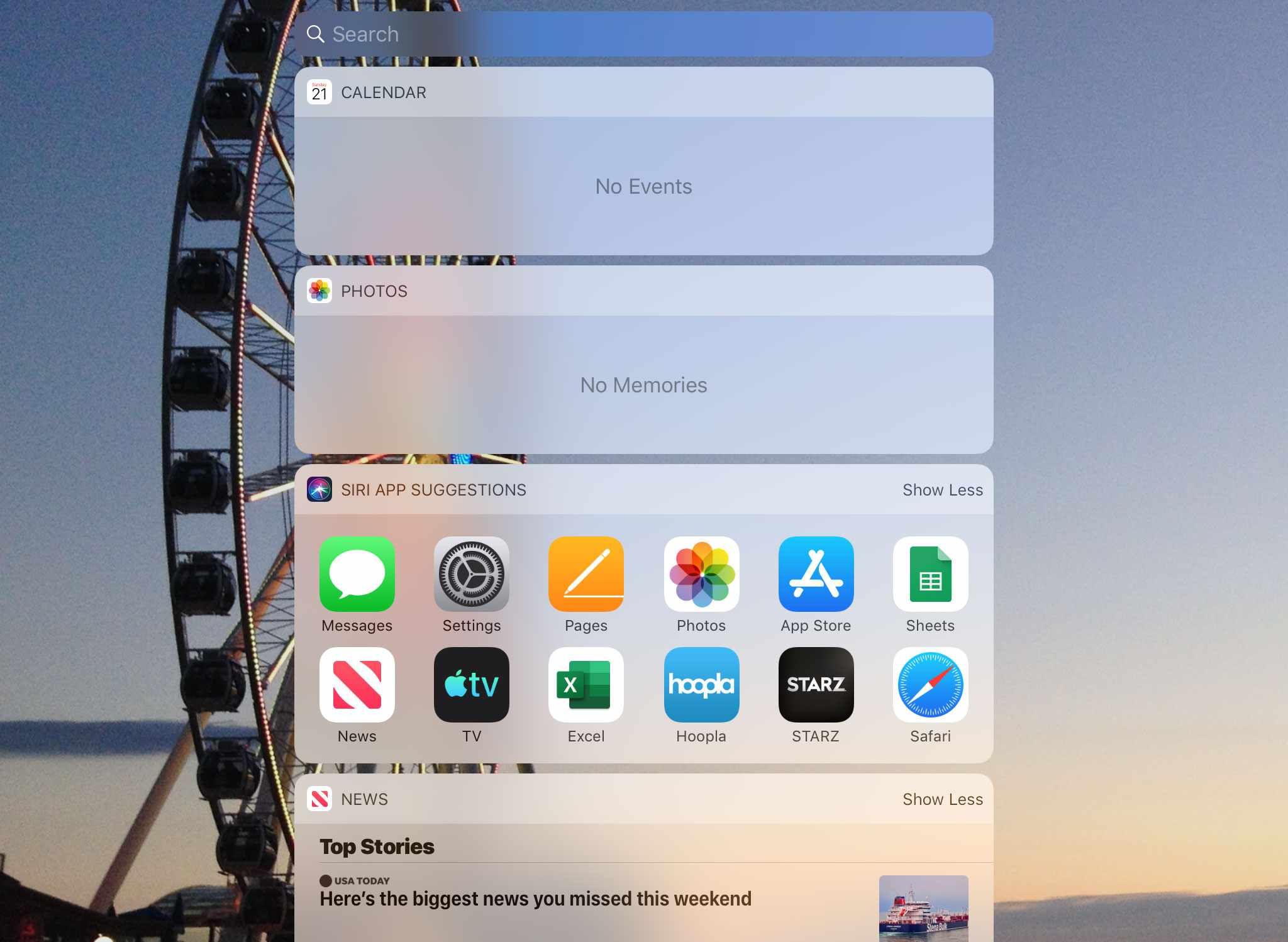 Экран виджетов iPad