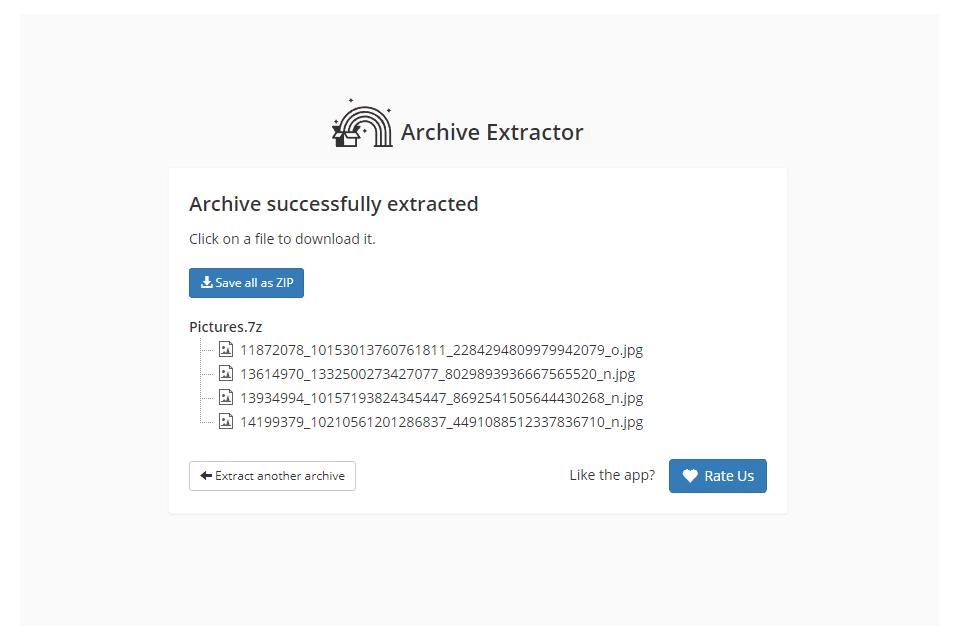 Веб-сайт Extract.me с файлом 7Z, открытым онлайн