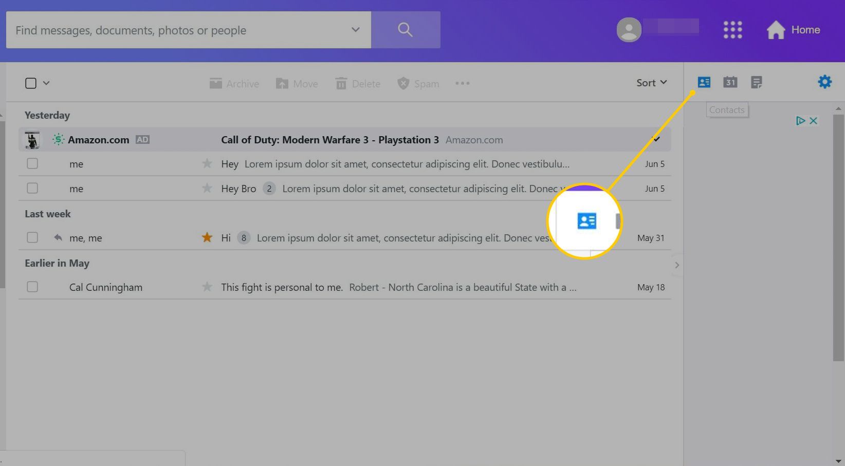 Значок контактов в Yahoo Mail