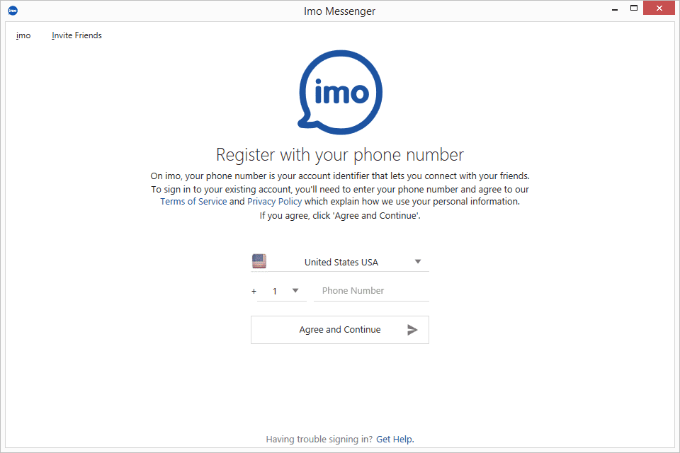 Снимок экрана настольной программы imo messenger windows