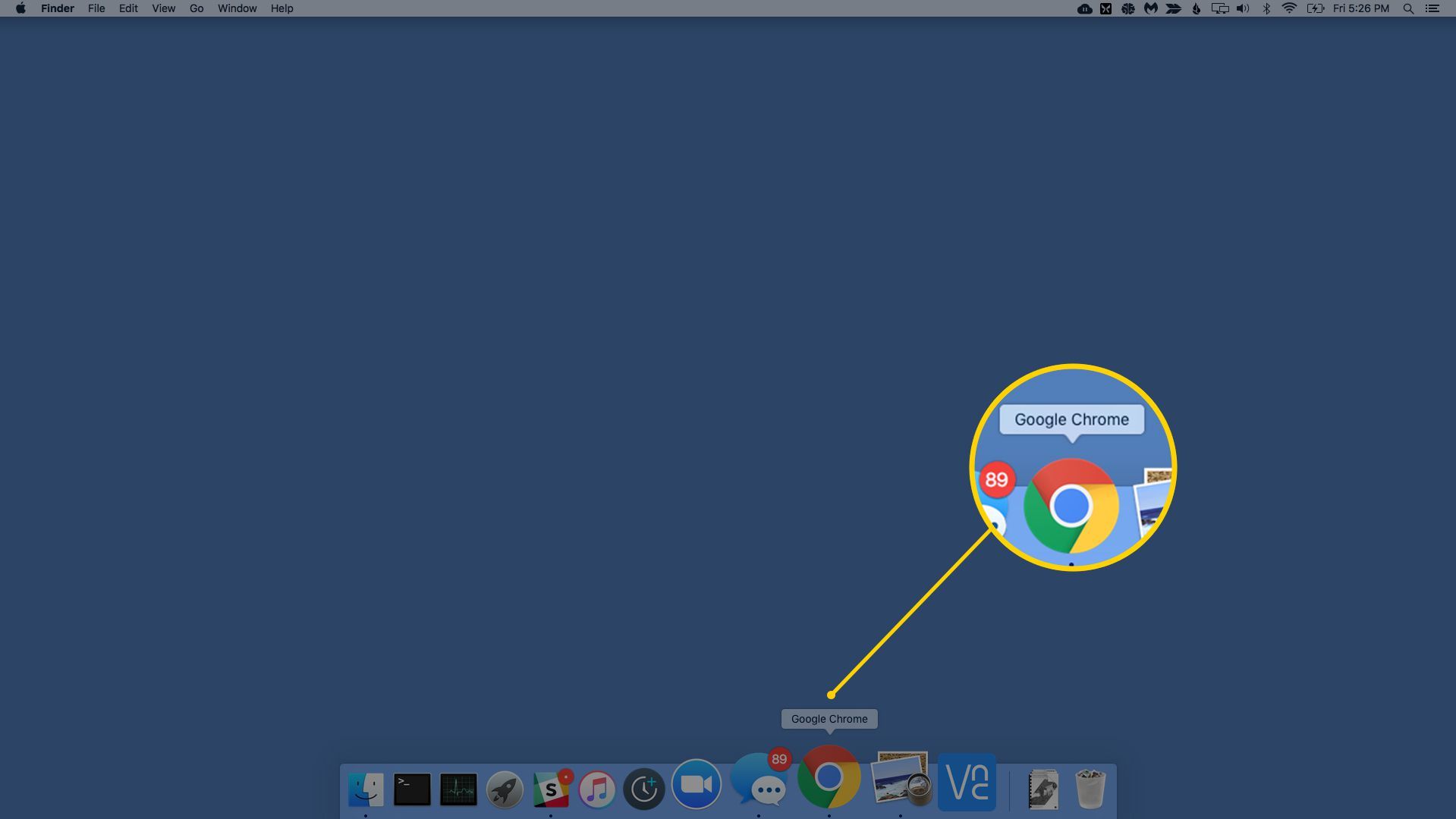 Снимок экрана Google Chrome в доке MacOS