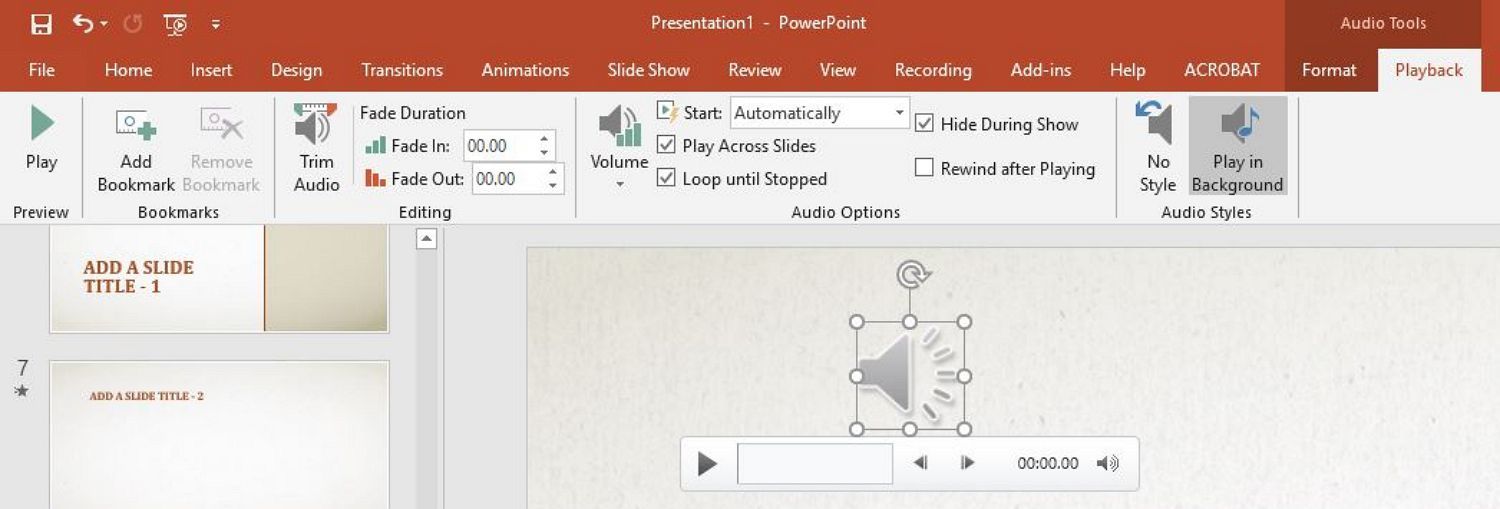 PowerPoint воспроизводит аудио в фоновом режиме