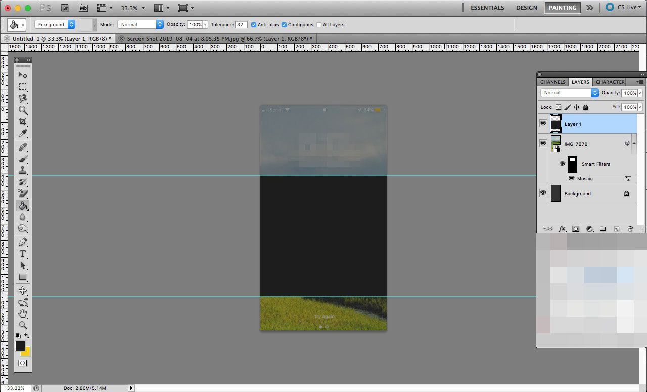Документ Photoshop размером с дисплей iPhone с коробкой под часами