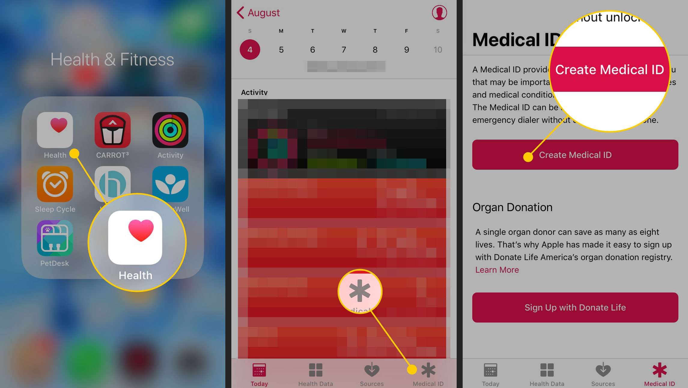 Создание медицинского идентификатора в приложении «Здоровье» на iPhone