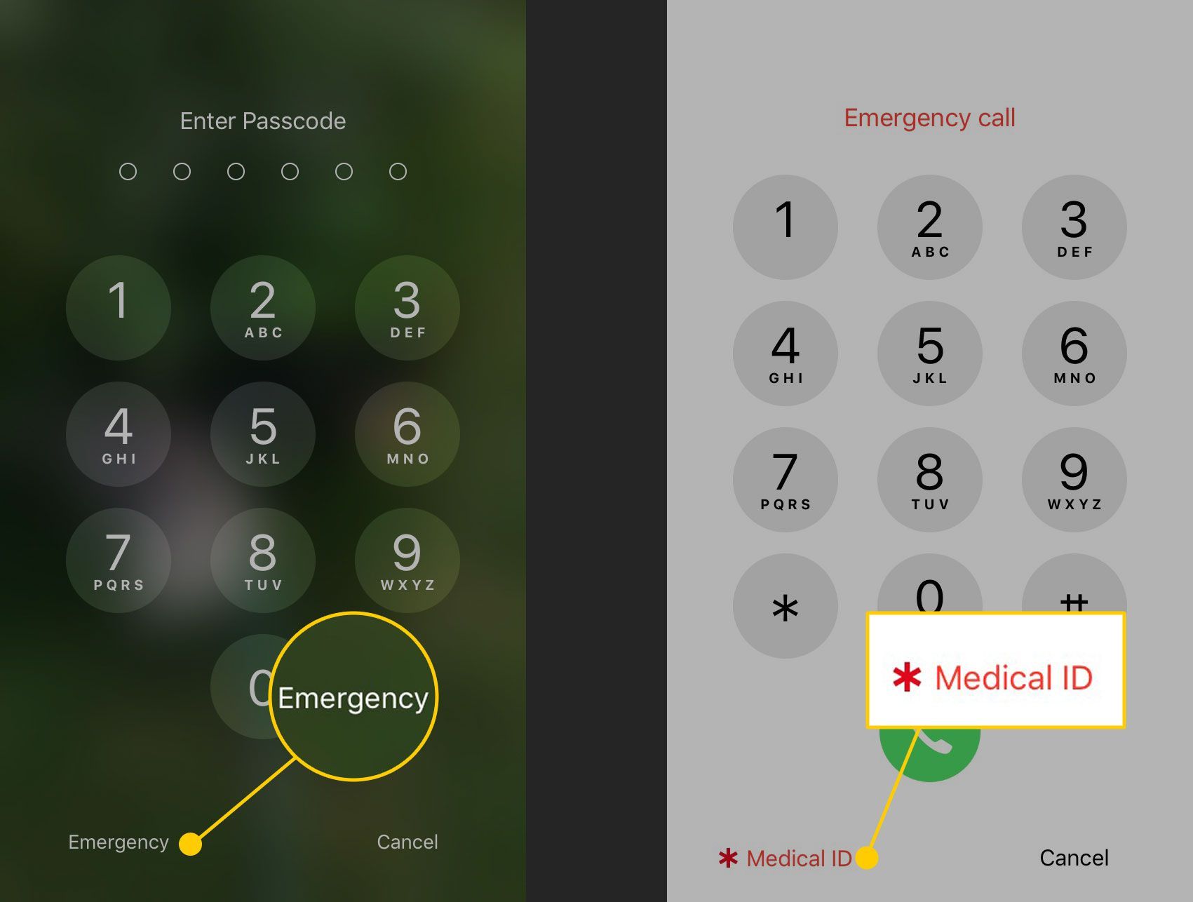 Доступ к медицинскому идентификатору на экране блокировки iPhone