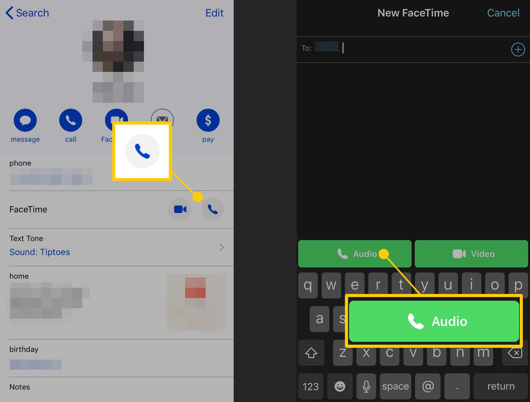 Скриншот FaceTime на устройствах iOS