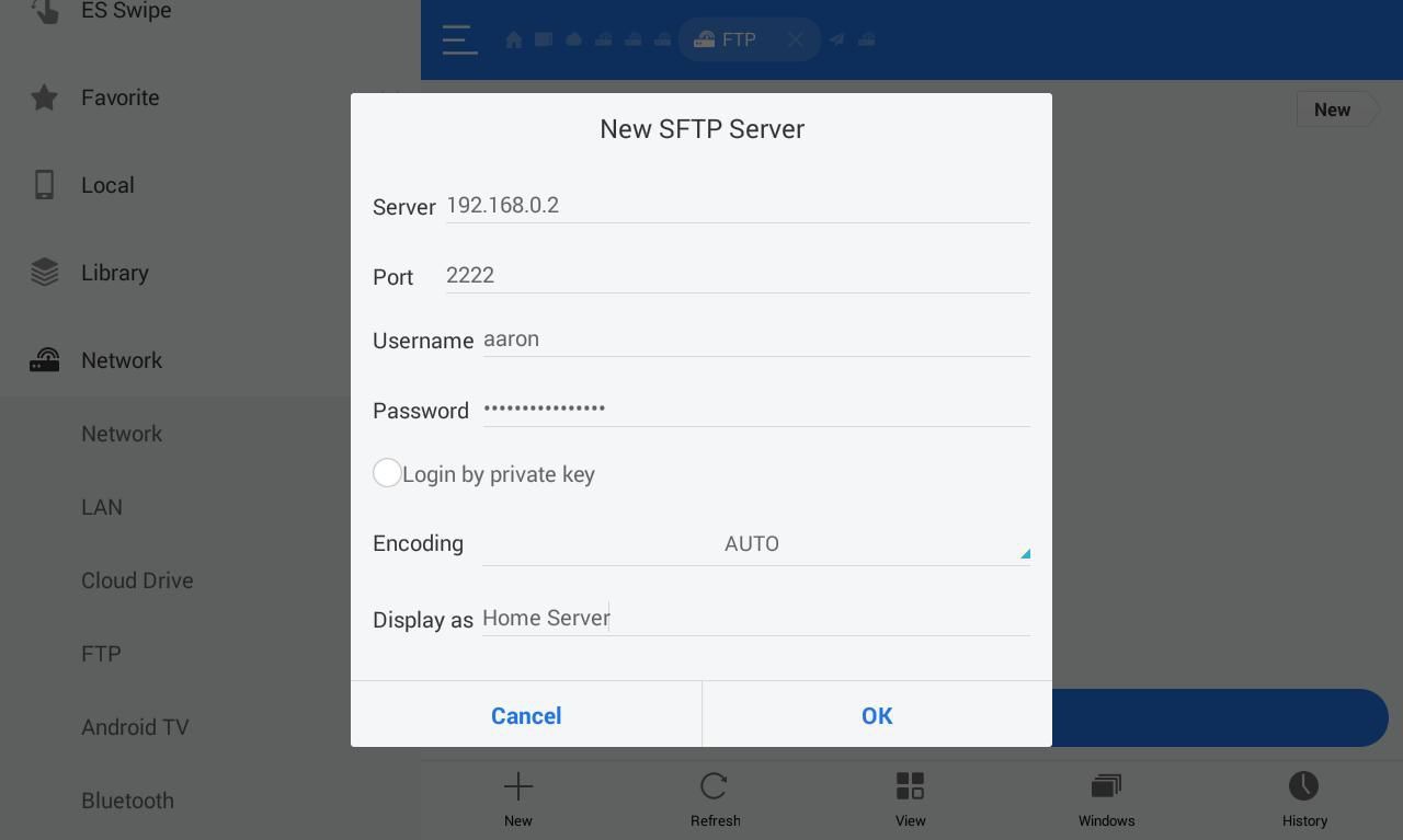 Настройка SFTP-сервера в ES File Explorer