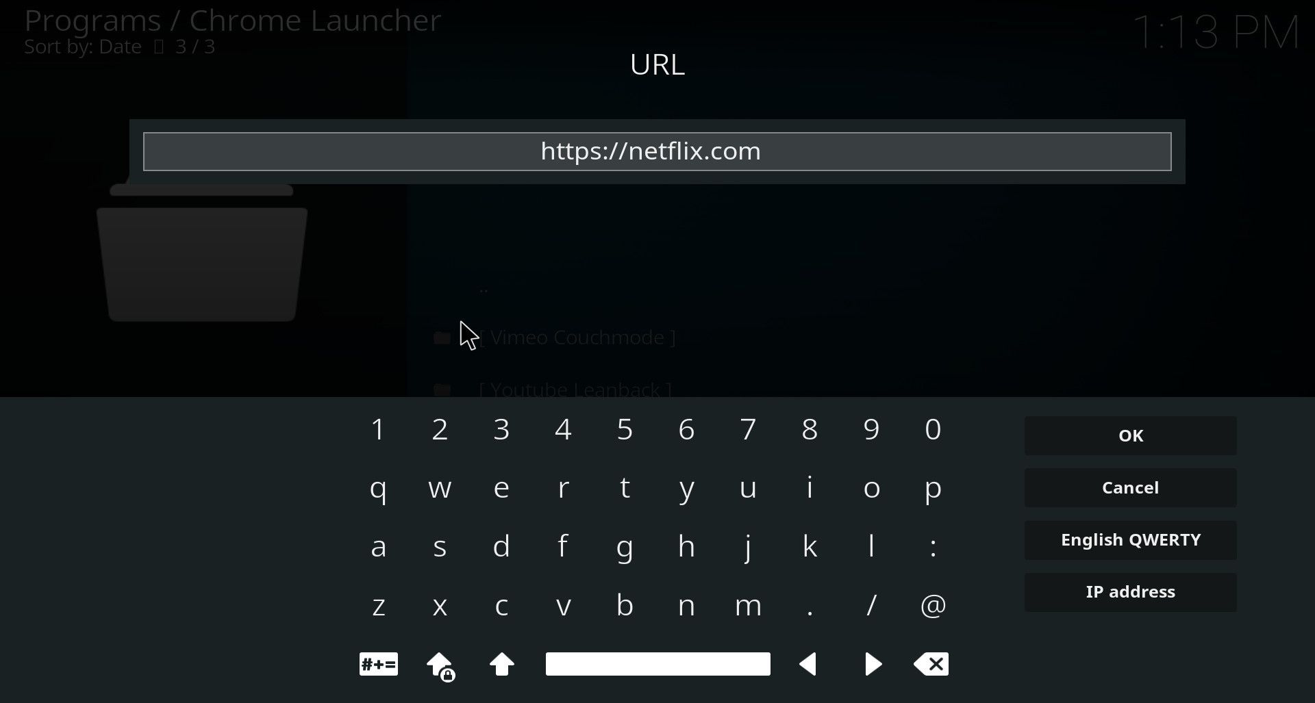 Установить URL Chrome Launcher