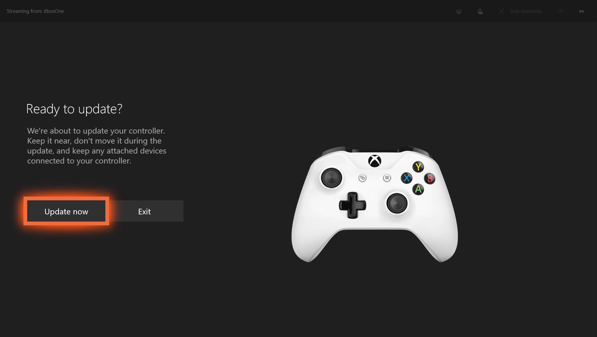 Скриншот экрана обновления контроллера Xbox one.
