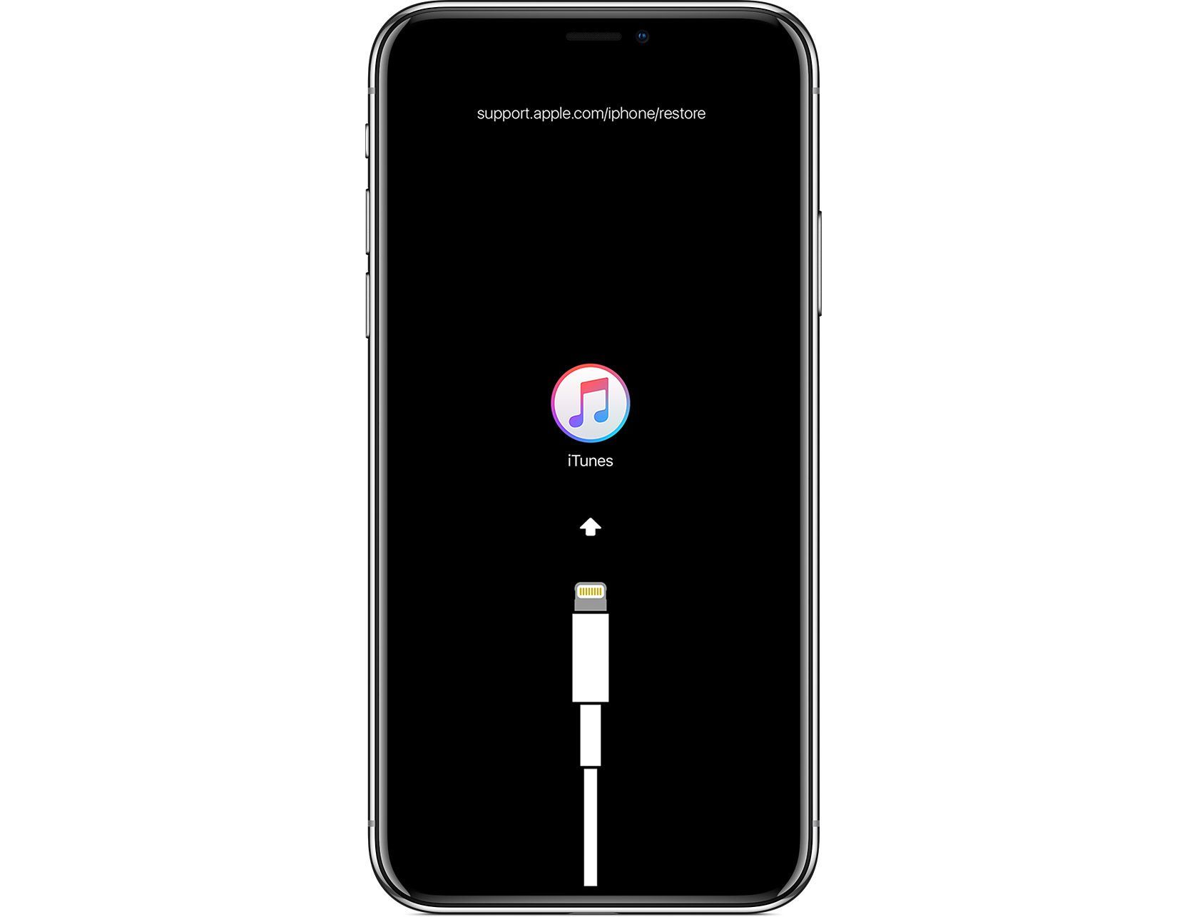 iPhone с подключением к iTunes на экране / режим восстановления