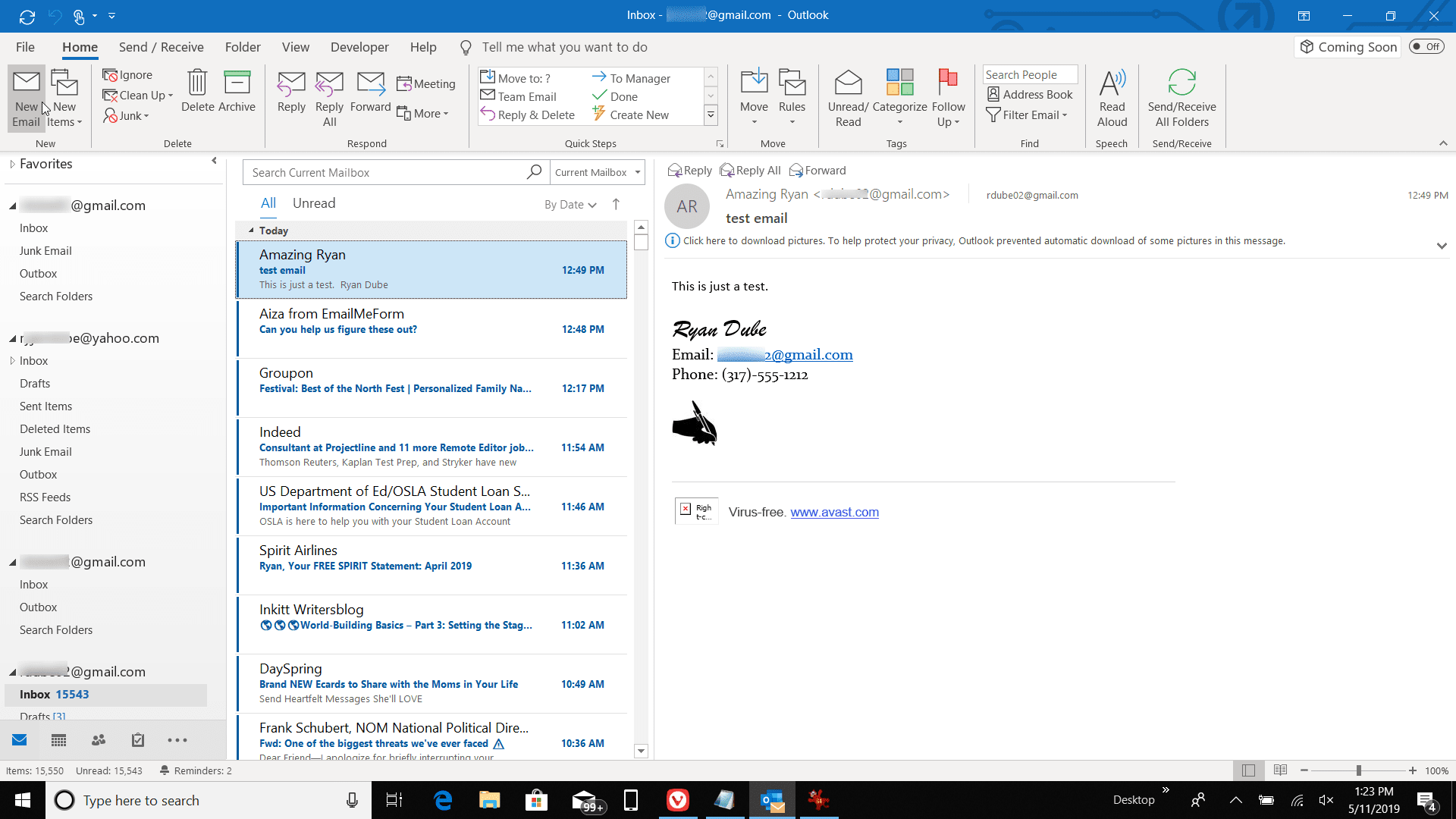 Снимок экрана отправки нового электронного письма в Outlook