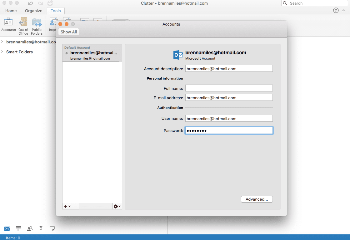 Фотография смены пароля в окне Аккаунты на Mac