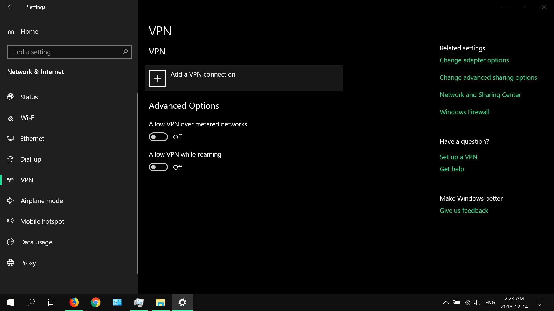 Скриншот настроек VPN для Windows 10.