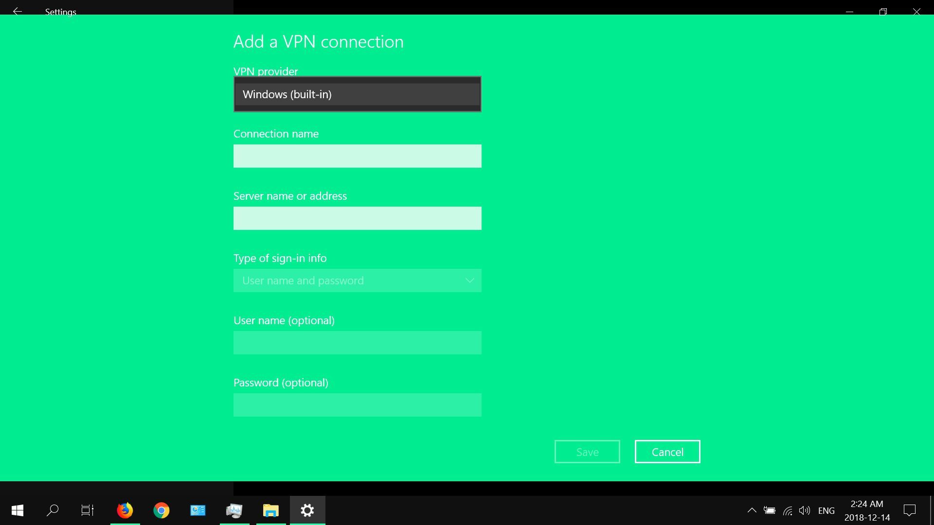 Скриншот добавления экрана подключения vpn в Windows 10