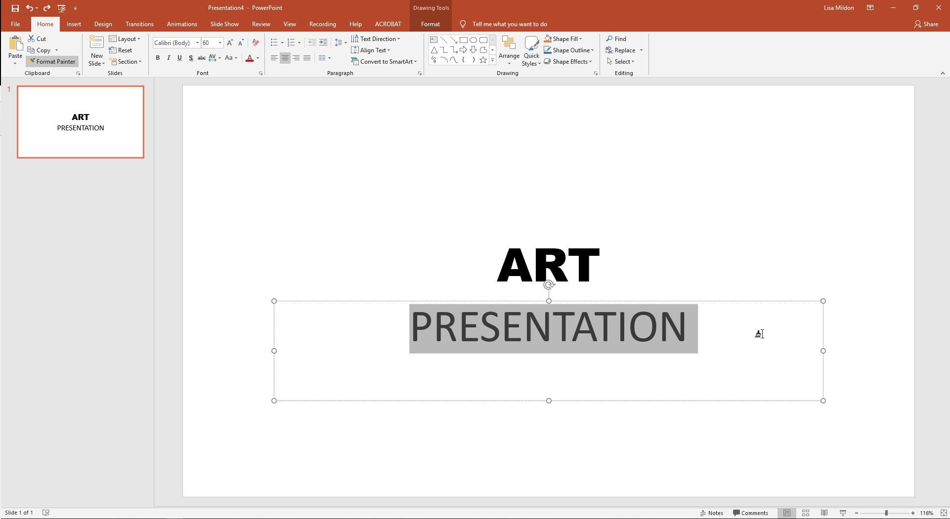 PowerPoint отображает формат художника в действии.