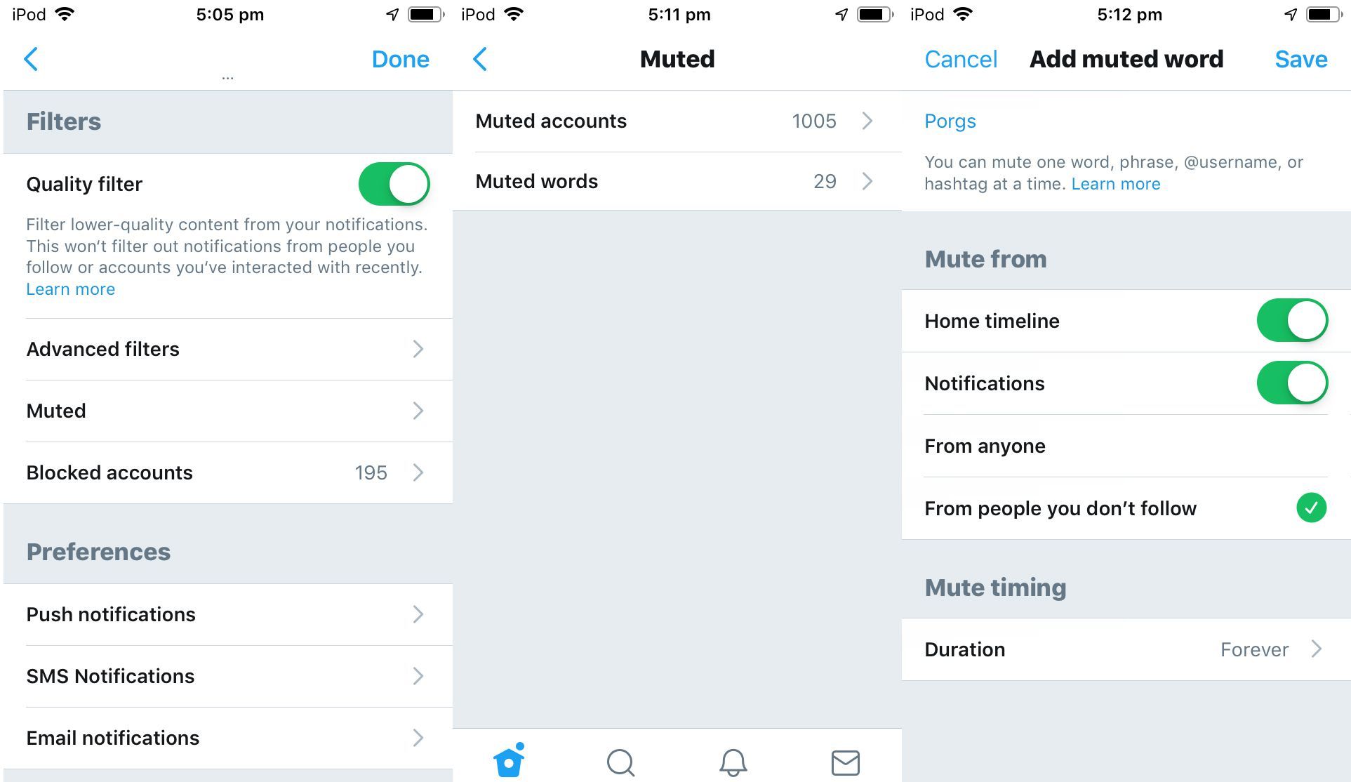 Как добавить приглушенные слова в приложение Twitter для iPhone.