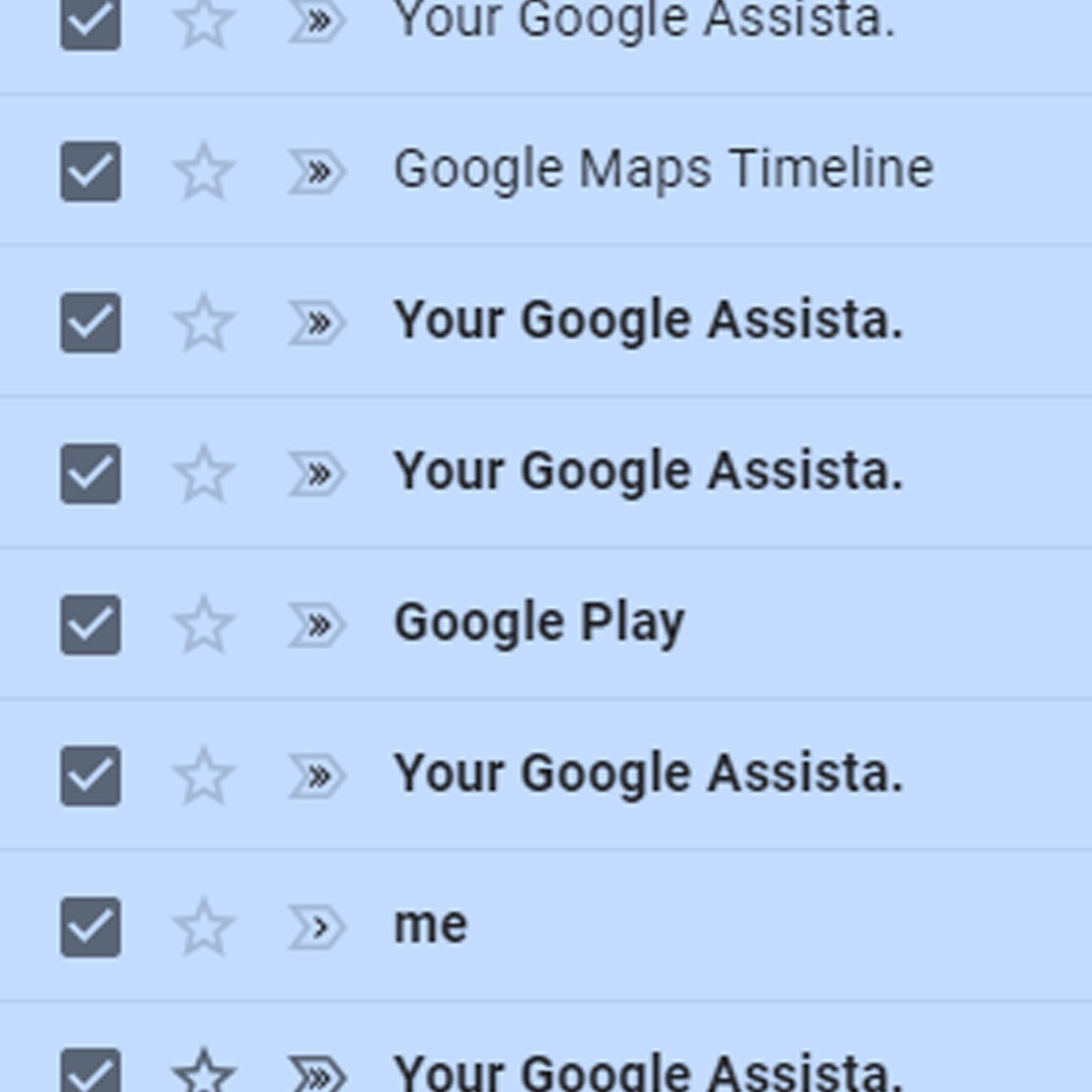 Gmail показывает несколько сообщений в выбранном почтовом ящике.