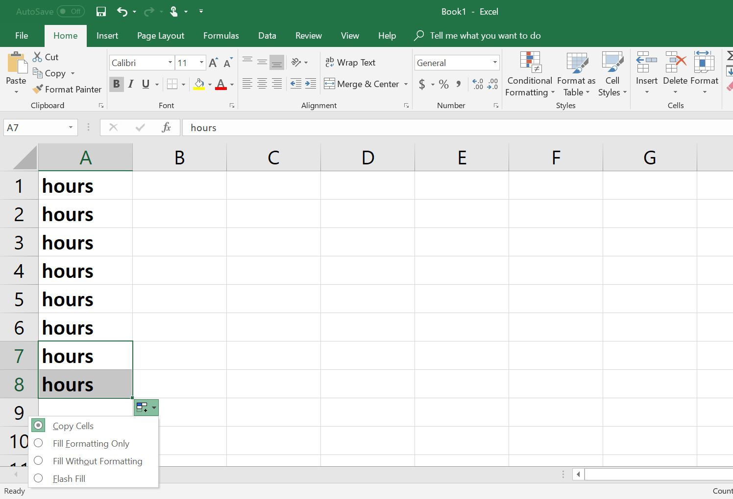 Отображаются параметры автозаполнения таблиц Excel