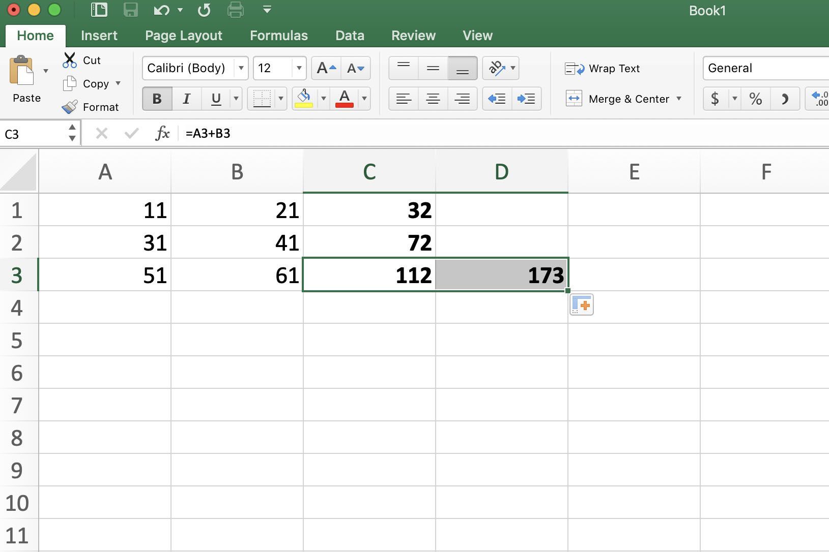 Снимок экрана Excel, показывающий, как переместить формулу