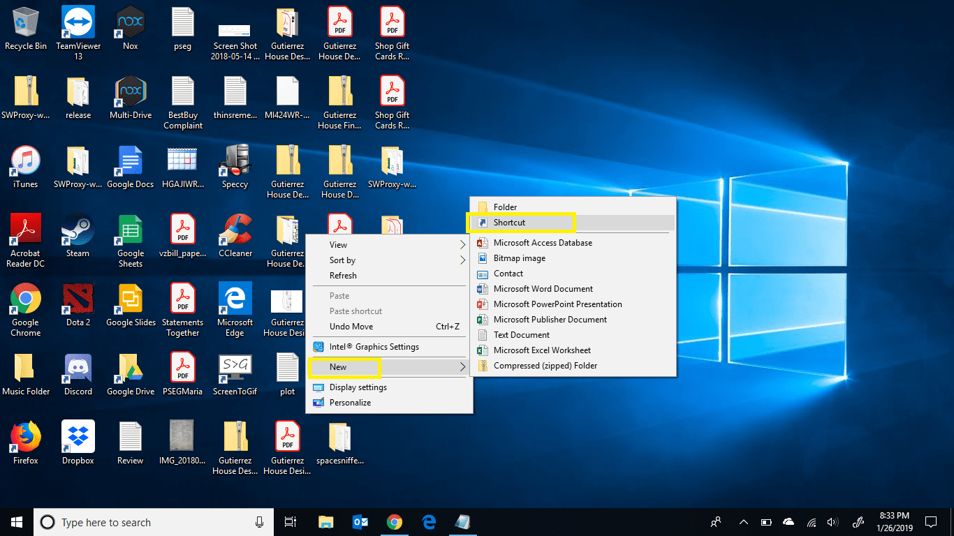 Панель для ярлыков на рабочий стол Windows 10