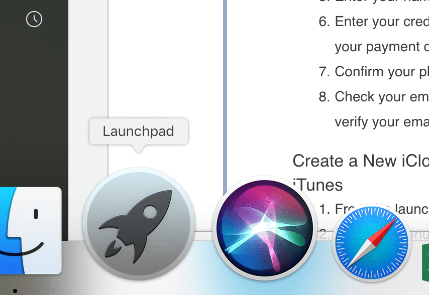 Снимок экрана, показывающий панель запуска на MacBook