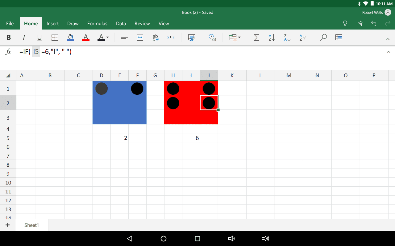 Настройка отображения игральных костей в Excel для Android