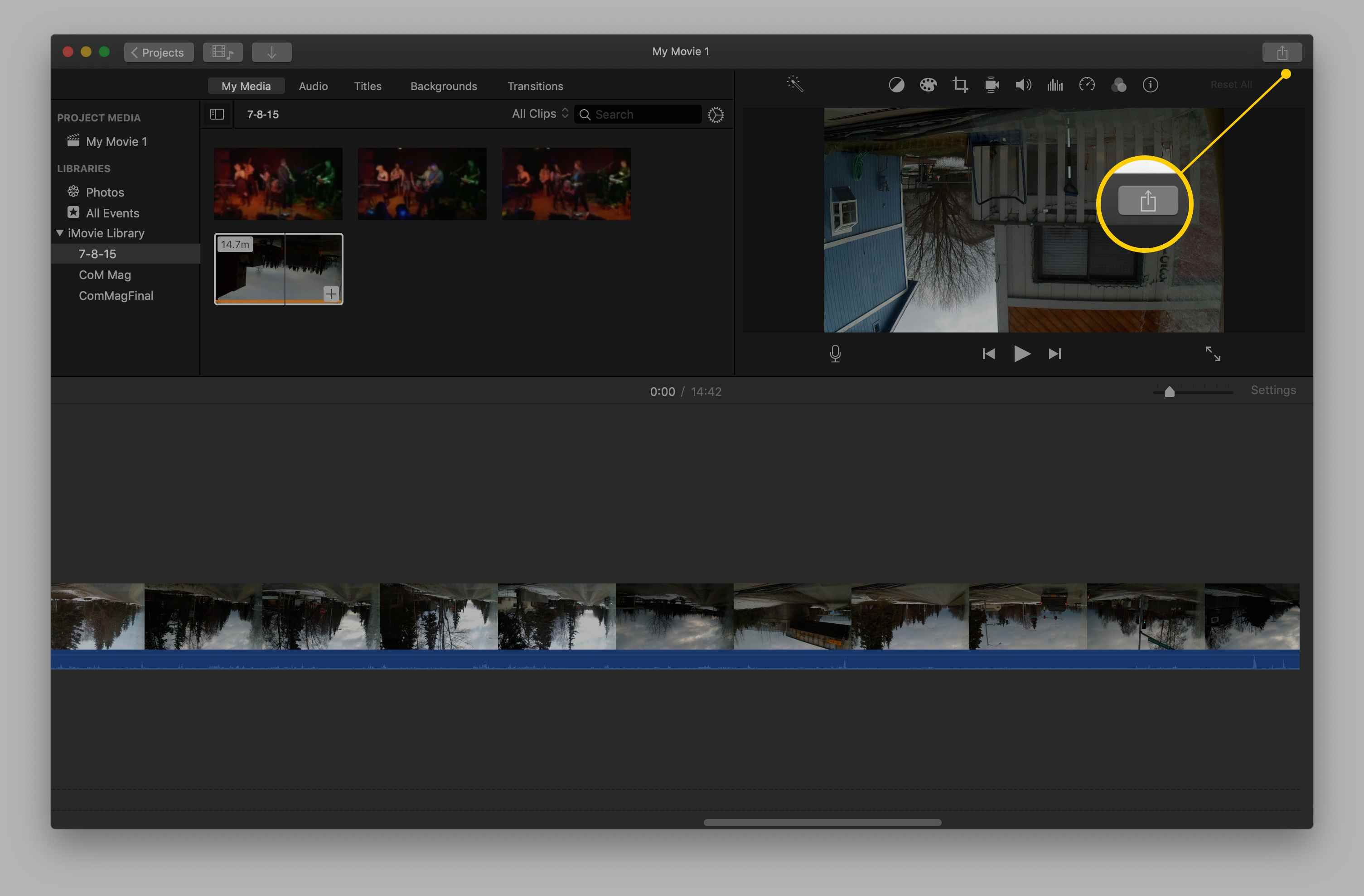 Кнопка «Поделиться» в iMovie для macOS