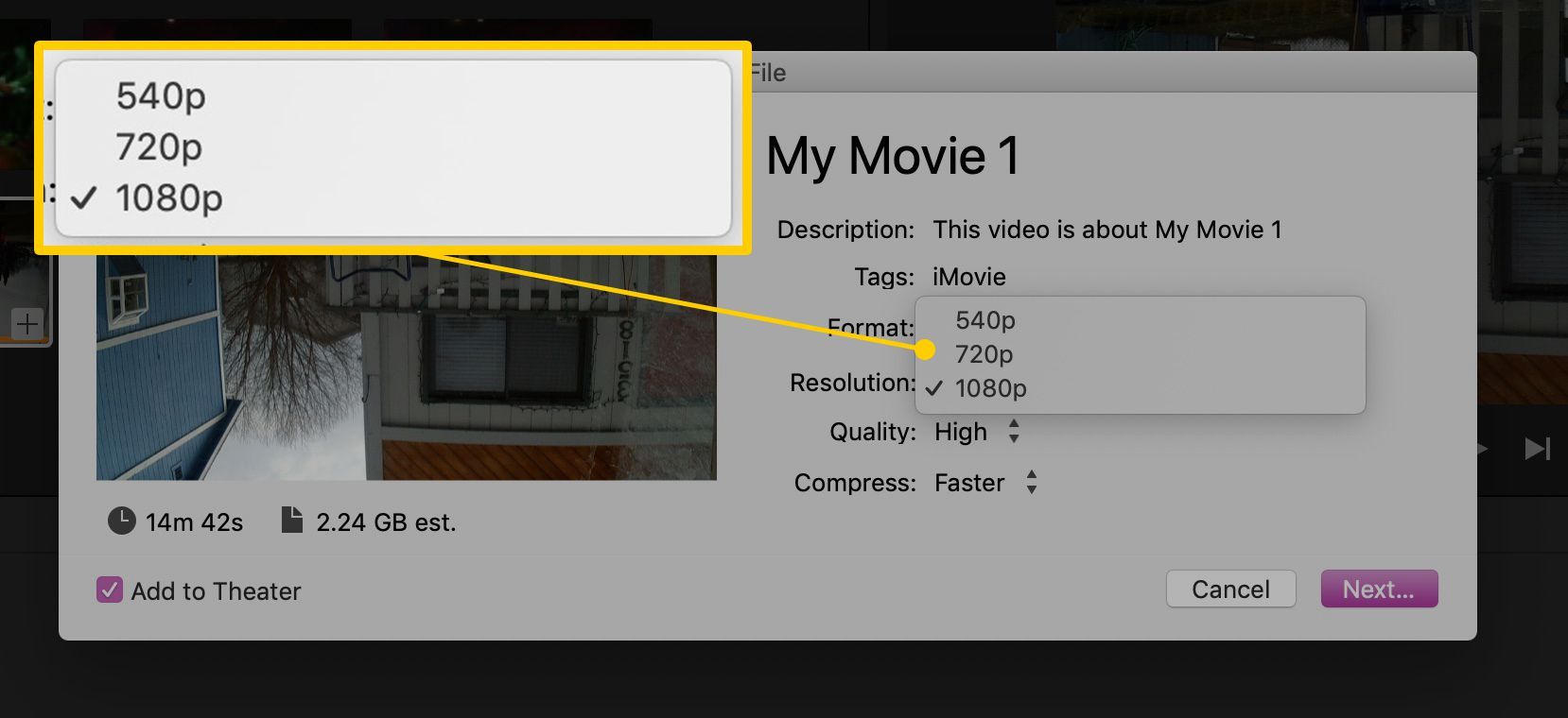Размеры файлов для экспорта в iMovie