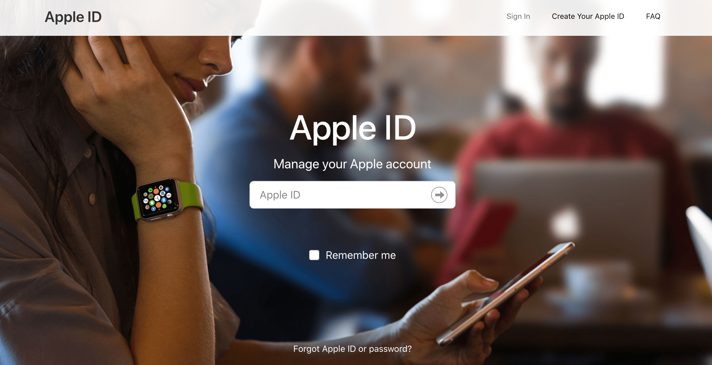 Снимок экрана со страницей входа в Apple ID
