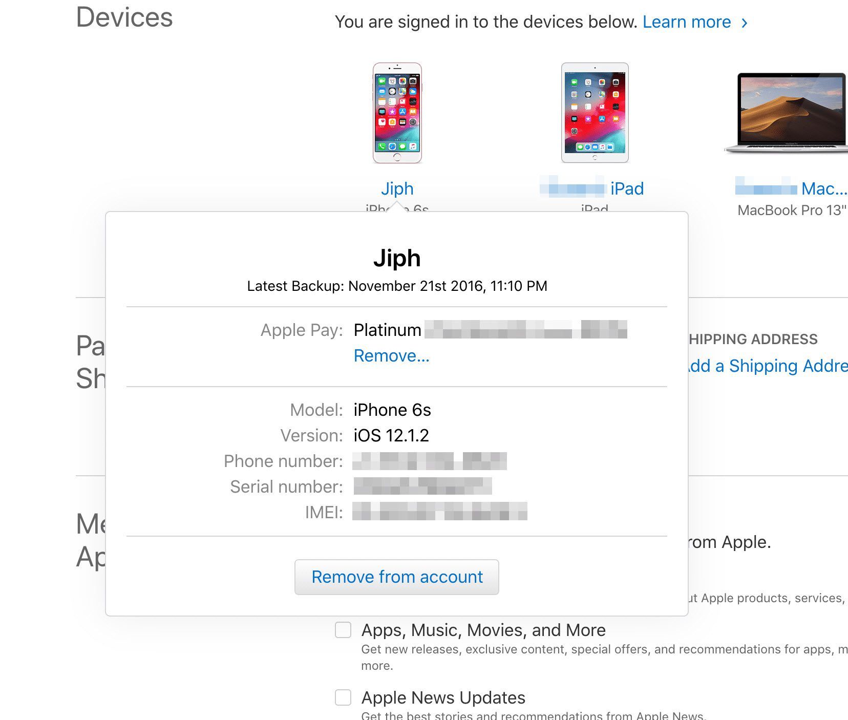 Снимок экрана, показывающий, как удалить устройство из iCloud.