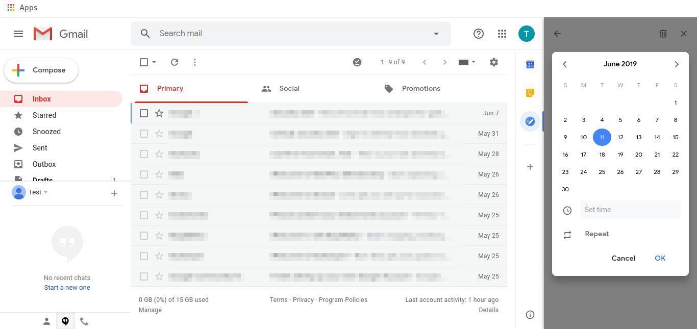 Добавить дату в задачу Gmail