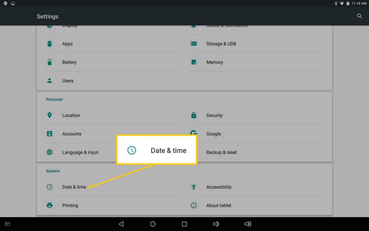 Значок даты и времени в Системных настройках Android