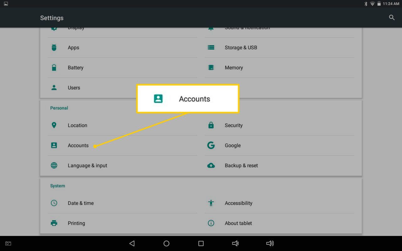 Кнопка учетных записей в настройках Android