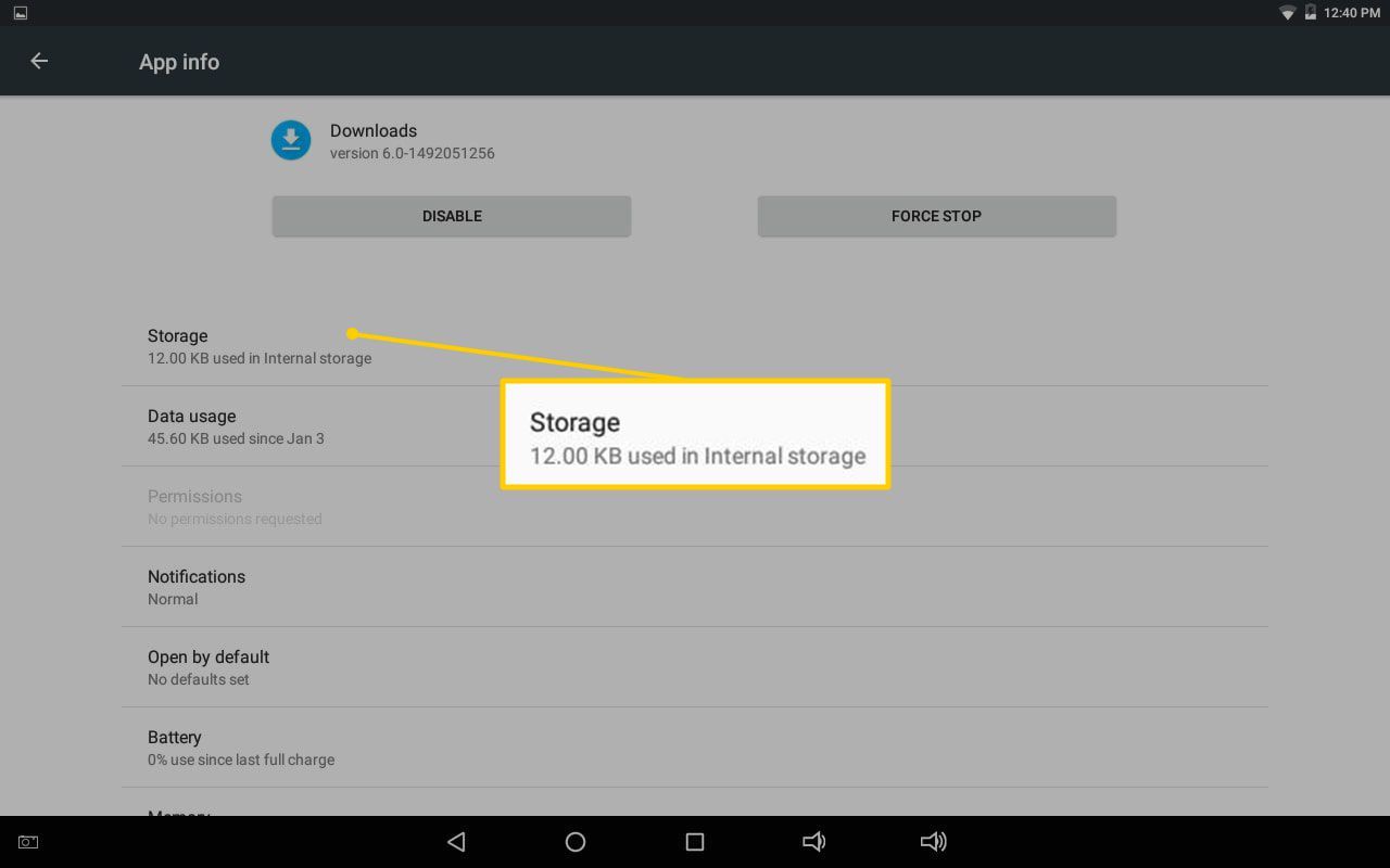 Опция хранения в App Info для загрузки на Android